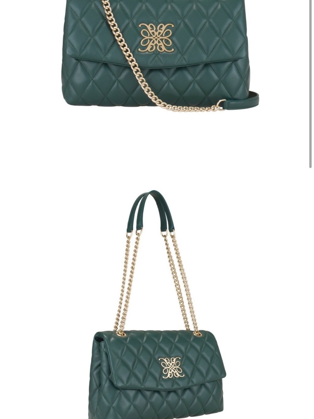 Quilted Green Leather & Gold Chain Shoulder Bag